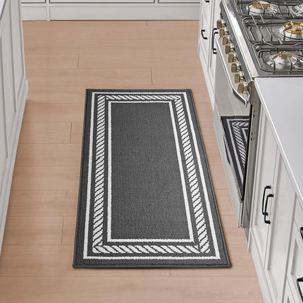 Nautica – Runner Rug | Indoor Runners for Hallways and Entry Rugs| Non-Slip and Non-Skid Entry and Kitchen Door Mat| Machine Washable Entryway Carpet Rugs |2'2" x 6'| Rope Border Dark Grey