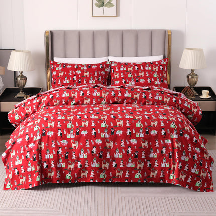 Elegant Comfort Ultra Soft 4-Piece 100% Turkish Cotton Flannel Sheet Set - Holiday Christmas Flannel Sheets, Warm and Cozy Premium Quality, Deep Pocket Fitted Sheet- Twin XL, Cats in Holiday