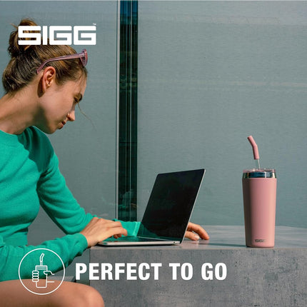 Sigg Helia Travel Mug, Double-Walled Insulated Thermal Cup with Glass Straw, Leakproof Stainless Steel Tumbler for Hot and Cold Drinks