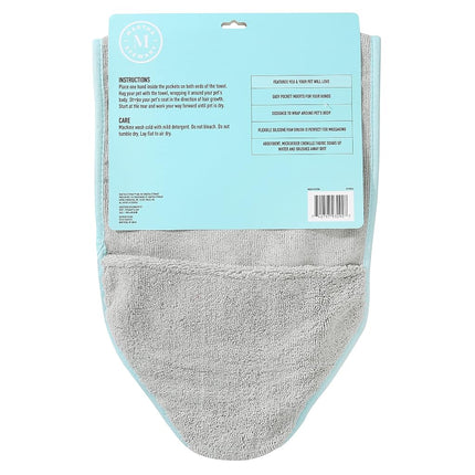 MARTHA STEWART - Serviette séchante multi-fonctions en chamois avec patte en TPR | Outil de toilettage élégant pour chiens pour le séchage et le massage | Chiffon de séchage en microfibre absorbant pour animaux de compagnie avec poches pour les mains