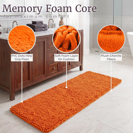 Tapis de bain shaggy en mousse à mémoire de forme Bedford Home, 60 x 150 cm, orange