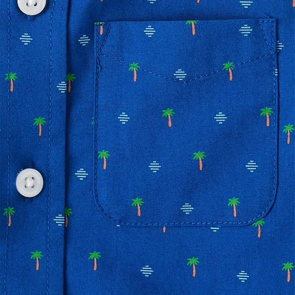 The Children's Place Camisa de manga corta con botones para bebé y niño pequeño, palmeras azules, 9-12 meses