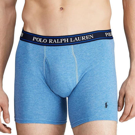 POLO RALPH LAUREN Men's Stretch Classic Fit Boxer Briefs, Trunks & Long Leg Available, 3-Pack, Pale Royal Heather/Monroe Blue Heather/Blue Saturn, L