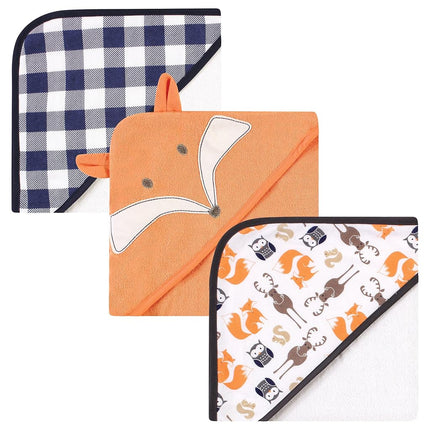 Hudson Baby Unisex Baby 6Pc Cotton Rich Hooded Towels Bundle Set, Blue Moose Fox, One Size