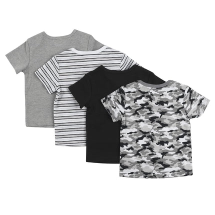 Hanes - Camiseta de bebé para niñas, elástica, hombro extensible, paquete de 4, diseño de camuflaje de rayas negras, 0 a 6 meses