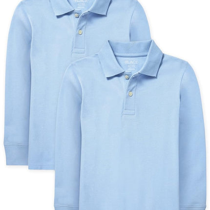 The Children's Place Boys Uniform Long Sleeve Pique Polo 2-Pack, Brook, XXL(16)