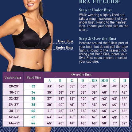 Vanity Fair Women's Medium Impact Sports Bras for Women, Breathable, Moisture Wicking, Padded Cups Up to DDD, Underwire - Black, 40D