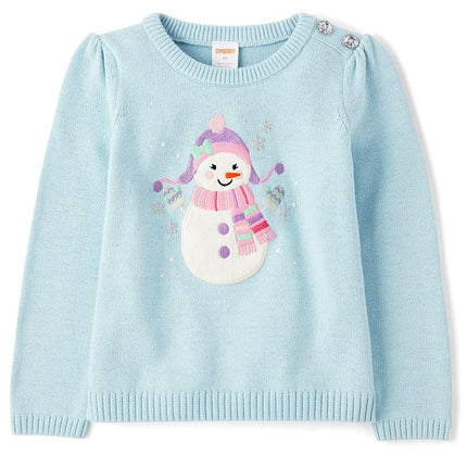 Gymboree Girls' and Toddler Long Sleeve Sweaters, Lightblue Snowman, 12-18 Months