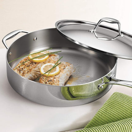 Tramontina 80116/073DS Gourmet Stainless Steel Induction-Ready Tri-Ply Clad Covered Deep Saute Pan, 6-Quart, NSF Certified, Made in Brazil
