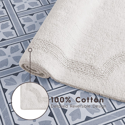Laura Ashley Bath Rug - Reversible Cotton Bath Mat | Premium Bathroom D�cor | Machine Washable Bathroom Rug |Highly Absorbent | Ivory, 17"x24"/20"x32" 2-Piece Set