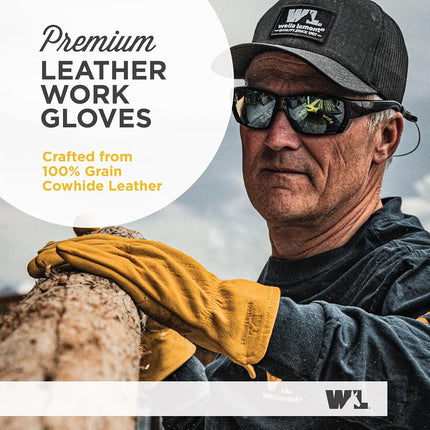 Wells Lamont Men's Reinforced Cowhide Leather Work Gloves with Palm Patch | Medium (1129M), Tan