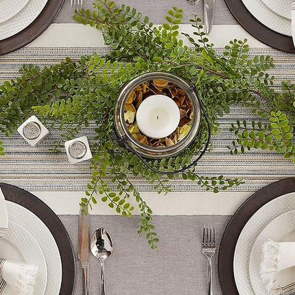 DII Striped Fringe Top, Cotton, Black, Table Runner, 14x72