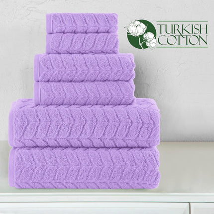 Elegant Comfort Luxury 6-Piece 100% Turkish Cotton Jacquard Braided Textured Premium Hotel Quality Towel Set– Soft and Absorbent, Includes 2 Bath Towels, 2 Hand Towels and 2 Washcloths, Lilac