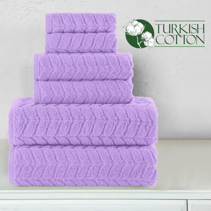 Elegant Comfort Luxury 6-Piece 100% Turkish Cotton Jacquard Braided Textured Premium Hotel Quality Towel Set– Soft and Absorbent, Includes 2 Bath Towels, 2 Hand Towels and 2 Washcloths, Lilac
