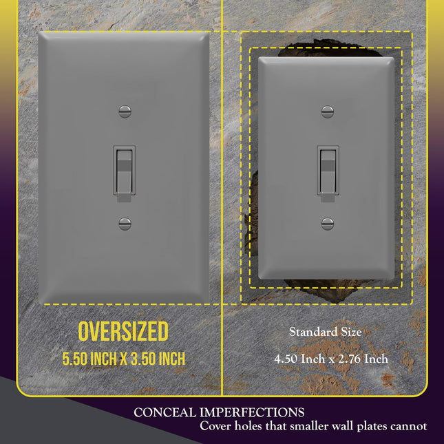 ENERLITES Toggle Light Switch Wall Plate, Jumbo Switch Cover, Gloss Finish, Oversized 1-Gang 5.5" x 3.5", Unbreakable Polycarbonate Thermoplastic, 8811O-GY-10PCS, Gray, 10 pack