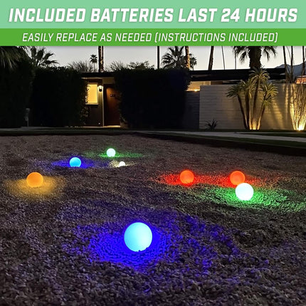 GoSports Set de juego de bochas LED de 85 mm - Incluye 8 bolas de bochas que se iluminan (240 g cada una), pallino, estuche y cuerda de medición, multicolor, mediano