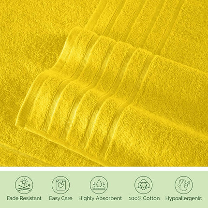 Elegant Comfort 4 Lines Viscose Stripe 6-Piece Premium Towel Set - 100% Turkish Cotton High Absorbent Luxury Bathroom Towels – Includes 2 Washcloths, 2 Hand Towels and 2 Bath Towels Set, Yellow