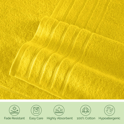 Elegant Comfort 4 Lines Viscose Stripe 6-Piece Premium Towel Set - 100% Turkish Cotton High Absorbent Luxury Bathroom Towels – Includes 2 Washcloths, 2 Hand Towels and 2 Bath Towels Set, Yellow