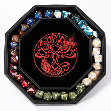Premium Dice Tray for DND, Detailed World Tree & Wolf Raven Design – 23 CM