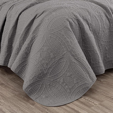 Chezmoi Collection Austin 3-Piece Oversized Bedspread Coverlet Set (King, Gray), Microfiber