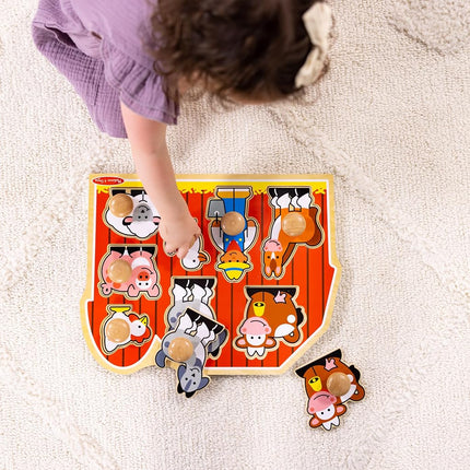 Melissa & Doug Jumbo Knob Wooden Peg Puzzle – Farm Animals Toy for Toddlers, Chunky Early Learning Puzzle for Ages 1+
