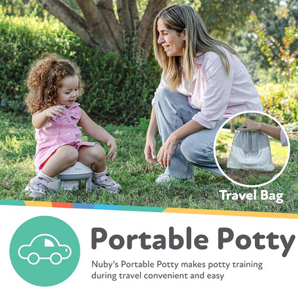 Nuby Go Potty Portable Toddler Toilet, Non-Slip, Travel Ready, Splash Guard, Suitable for 18+ Months (20 Disposable Bags Included)
