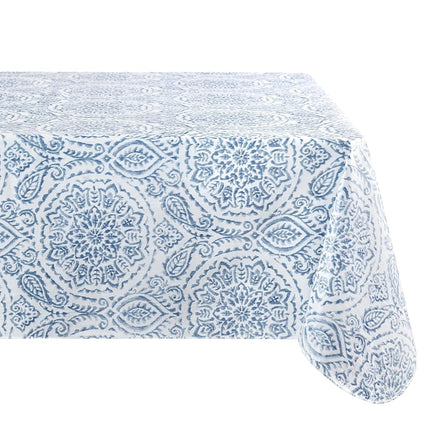 Threadmade Elrene Home Fashions Savannah Boho Paisley Water- and Stain-Resistant Vinyl Tablecloth with Flannel Backing, 60 Inches X 84 Inches, Rectangle, Blue