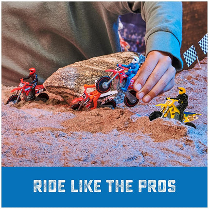 AONELAS Supercross, Authentic 5-Pack of 1:24 Scale Die-Cast Motorcycles with Rider Figure, Toy Moto Bike for Kids and Collectors Ages 3 and up