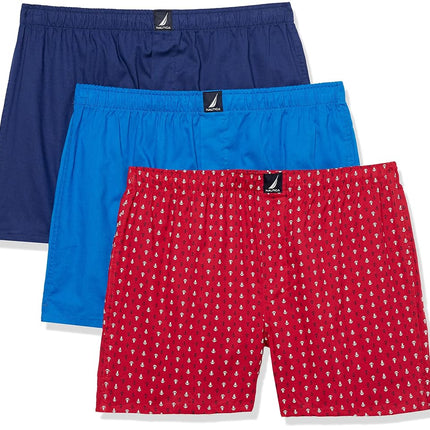 Nautica Men's Cotton Woven 3-Pack Boxers Shorts, B