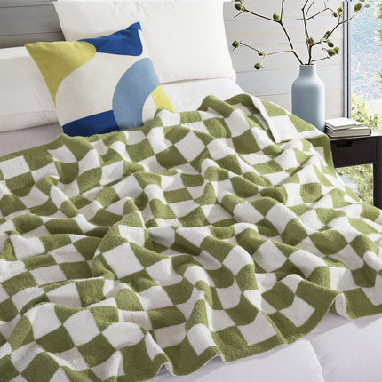 Elegant Comfort Checkered Throw Blanket, Sage Green Super Soft Cozy Fluffy Warm Throw Blankets for Couch, Sofa, Chair, Bed, Camping, Picnic, Travel Lightweight Bed Blanket (50" x 70")