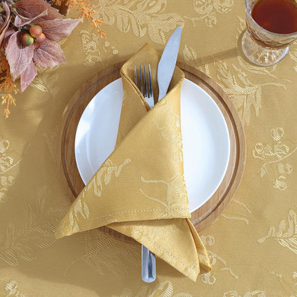 Elrene Home Fashions Elegant Woven Leaves Jacquard Damask Tablecloth, 60" x 144", Oblong, Gold