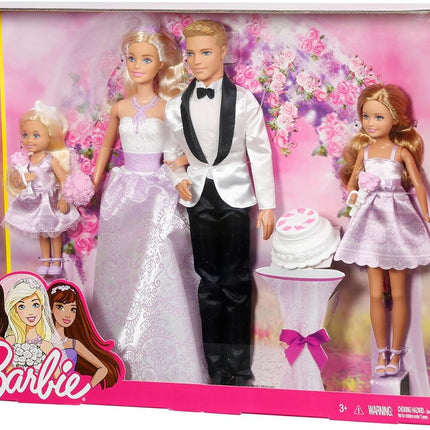 Barbie Wedding Set with Bride and Groom Dolls, Stacie, Chelsea and Accessories (Mattel DRJ88), Assorted Colour/Model