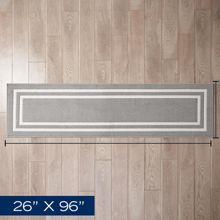 Nautica – Tapis de Couloir | Tapis de Couloir Intérieur et Tapis d'Entrée | Tapis de Porte d'Entrée et de Cuisine Antidérapant | Tapis de Couloir Lavable en Machine | 66 cm x 244 cm | Double Ligne Gris Clair