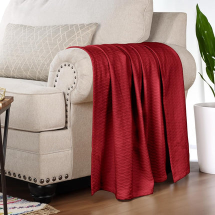 Superior Diamond Weave Blanket, 100% Cotton Cover for Home, Couch, Bed, Soft, Warm Blankets, Boho Aesthetic, Comfy, Cozy, and Cute Covers, Decorative Bedding Essentials, Throw, Burgundy