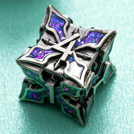 Metal Dice for DND - Spire Sanctum Series (Antique Silver Purple Glitter)