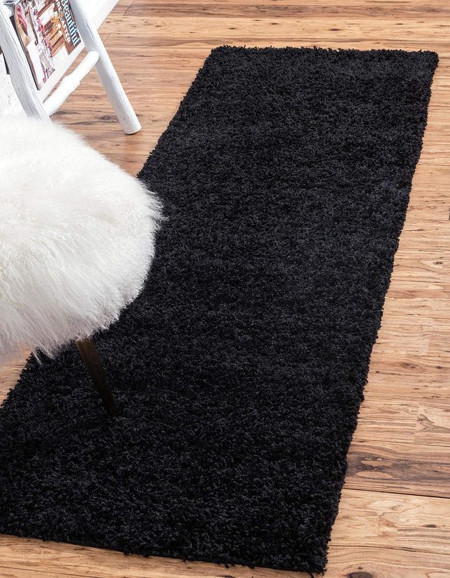Unique Loom Solo Solid Shag Collection Modern Plush Jet Black Runner (3' x 10')