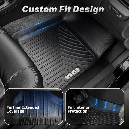 Alfombrillas OEDRO compatibles con Ford F-250/F-350 Super Duty Crew Cab 2017-2025 con asiento de banco en la 1.ª fila, con caja de almacenamiento, revestimientos de suelo TPE negros a medida para todo tipo de clima