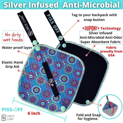 CIRCE CARE Pee Cloth:Silver Infused Pee rag for Women who Pee Outdoors, Reusable Absorbent Wipes, Eco alt. to Toilet Paper, Female Urination Solution for Camping, Hiking (2pc Combi- BlueDisco+Galaxy)