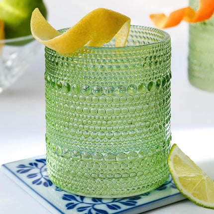 Kate Aspen Sage Green Hobnail Beaded Drinking Glas