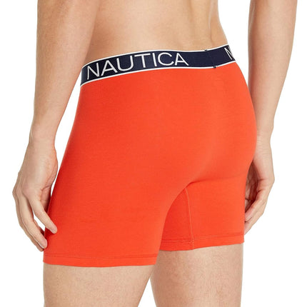 Nautica Men's 3-Pack Classic Cotton Stretch Boxer Briefs, Peacoat/Orange Poppy/Anchor Print Cobalt, L (Pack of 3)