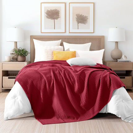 Elegant Comfort Premium 100% Cotton Waffle Blanket - Lightweight Breathable Waffle Weave Bed Blanket - Soft and Warm All Season Blanket for Couch, Sofa and Bed, Twin Size 68x88 Inches, Burgundy