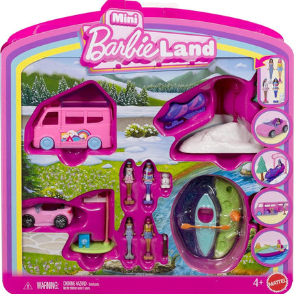 Barbie Mini BarbieLand 4-Pack Doll & Toy Vehicle Set with 4 1.5-inch Barbie Dolls & 4 Iconic Toy Vehicles with Color-Change Surprise, JFY55