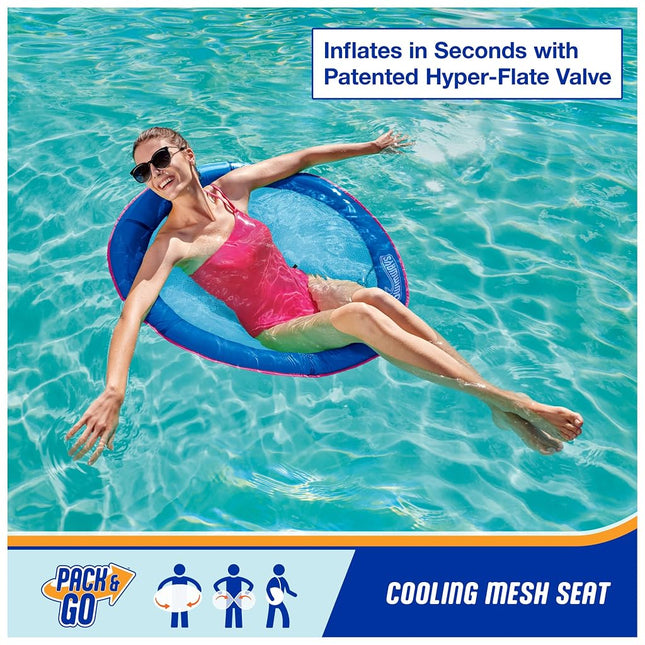 SwimWays Spring Float Premium Papasan Pool Lounger for Swimming Pool, Inflatable Pool Floats Adult with Fast Inflation for Ages 15 & Up