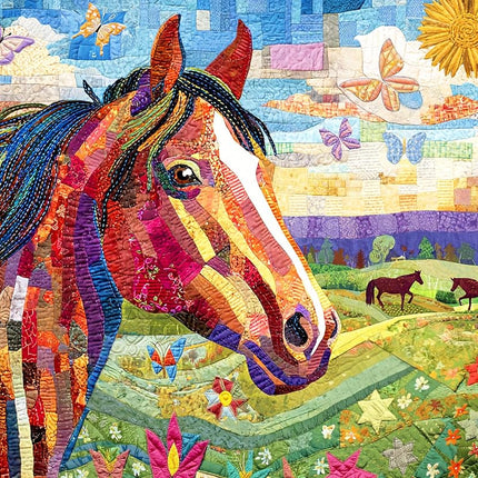 Springbok Patchwork Pony 1000 Piece Puzzle for Adults - Stunning Mosaic-Style Horse Puzzle Set in a Colorful, Blooming Meadow with Butterflies.