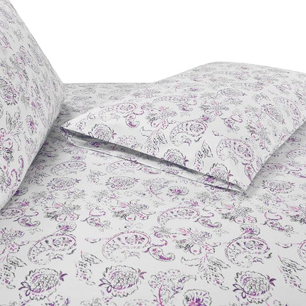 Elegant Comfort Amelia Paisley Printed 6-Piece Sheet Set, Deep Pocket 1500 Premium Hotel Quality, Fade and Wrinkle Resistant, Fitted Sheets with Smart Pockets, Paisley Sheet Set, Full, Purple