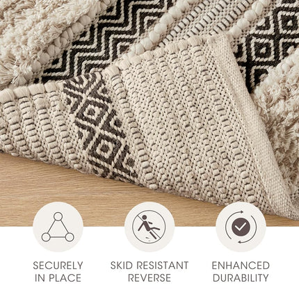 INK+IVY Bath Rug Hand-Woven Texture Shaggy Striped Soft & Water Absorbent, Boho Bathroom Décor Bath-Mats, Non-Slip Absorbent Quick Dry Mats for Tub, Shower Room, Asher, 22x58, Black 1 Piece