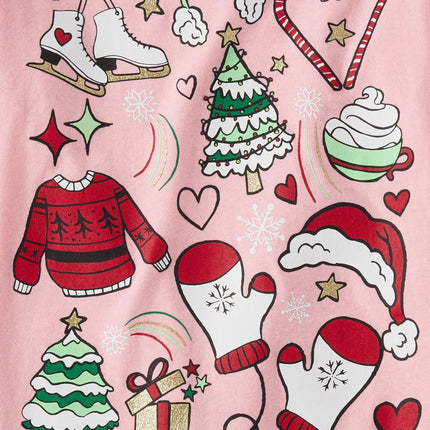 The Children's Place Girls' All Holidays Long Sleeve Graphic T-Shirts,multipacks, Christmas Doodle/Drink 2-Pack, X-Small
