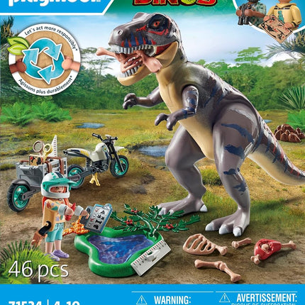 Playmobil 71524 Dinos: T-Rex Trace Path, thrilling search for the Tyrannosaurus Rex, with motorcycle, camera, and real dino bones, sustainable play sets suitable for children ages 4+