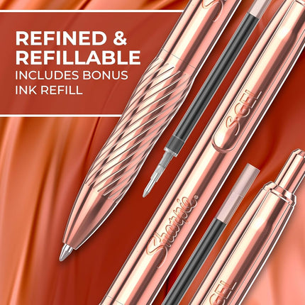 Sharpie S-Gel Pen, Copper Metal Body, Medium Point (0.7mm), Black Ink, Includes 1 Ballpoint Pen and 1 Extra Ink Refill