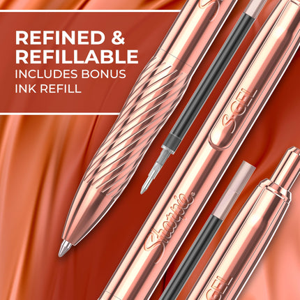 Bolígrafo Sharpie S-Gel, cuerpo de metal cobrizo, punta media (0,7 mm), tinta negra, incluye 1 bolígrafo y 1 recarga de tinta extra